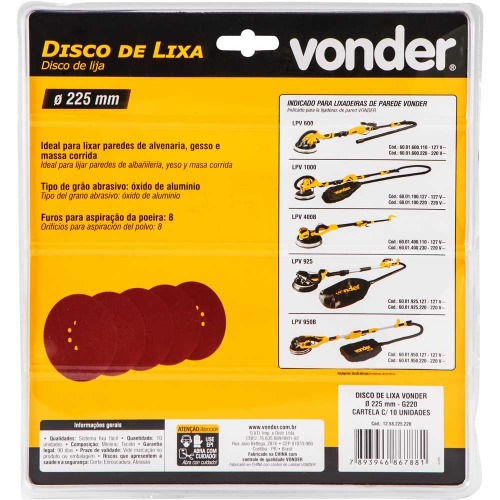 Disco de lixa com costado em pluma 225 mm grão 220 com 10 peças Disco de lixa com costado em pluma 225 mm grão 220 com 10 peças