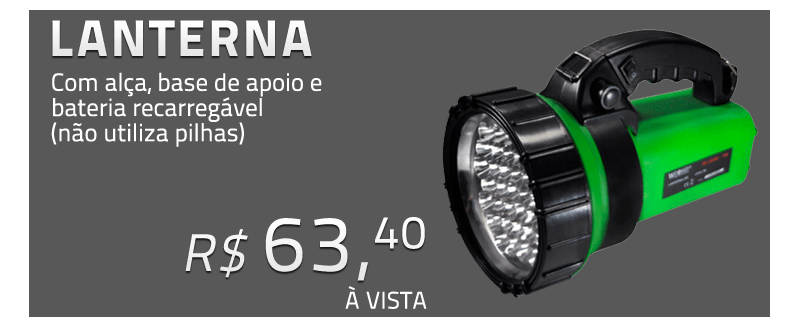 Lanterna com Al&ccedil;a, base de apoio e bateria recarreg&aacute;vel