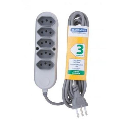Extensão de 3 metros com 5 tomadas 2P+T 10A Extensão de 3 metros com 5 tomadas 2P+T 10A