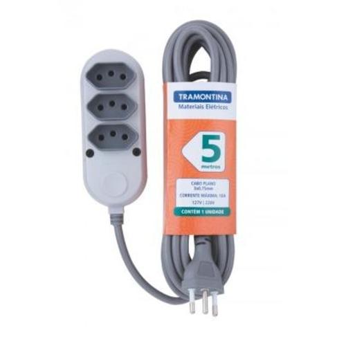 Extensão elétrica de 5 metros com 3 tomadas 2P+T Extensão elétrica de 5 metros com 3 tomadas 2P+T