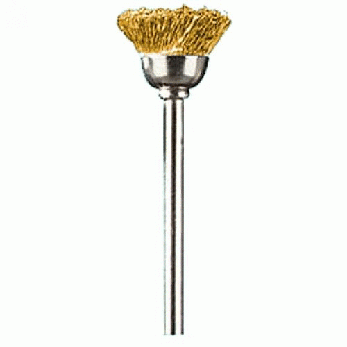 Escova de aço rotativa latonada com haste 15 x 23 mm Escova de aço rotativa latonada com haste 15 x 23 mm