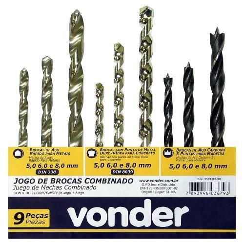 Jogo de brocas combinadas de 5 a 8 mm com 9 peças Jogo de brocas combinadas de 5 a 8 mm com 9 peças