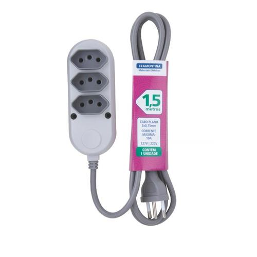 Extensão elétrica de 1,5 metros com 3 tomadas 2P+T Extensão elétrica de 1,5 metros com 3 tomadas 2P+T