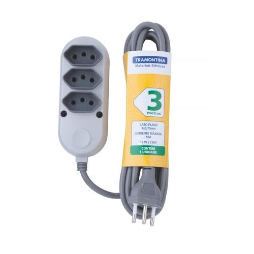 Extensão elétrica de 3 metros com 3 tomadas 2P+T Extensão elétrica de 3 metros com 3 tomadas 2P+T