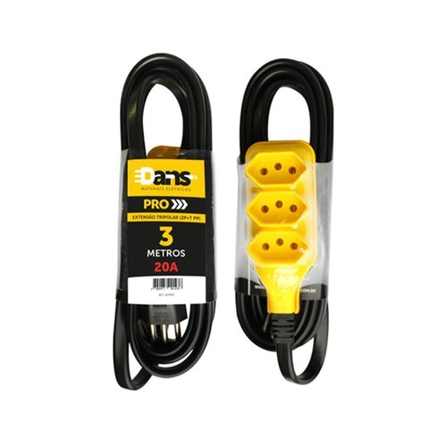 Extensão elétrica de 3 metros com 3 tomadas 2P+T 20A Extensão elétrica de 3 metros com 3 tomadas 2P+T 20A
