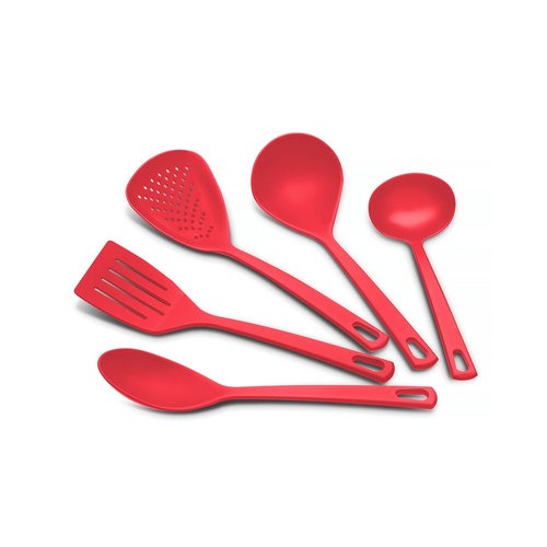 Jogo de utensílios em nylon vermelho com 5 peças Jogo de utensílios em nylon vermelho com 5 peças