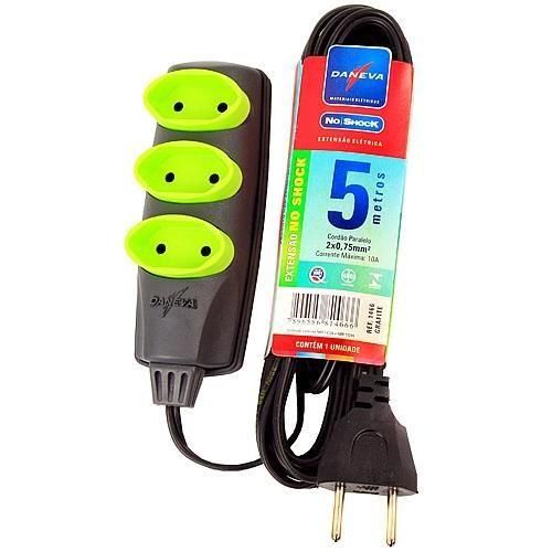 Extensão elétrica de 5 metros 2 x 0,75 mm - NO SHOCK Extensão elétrica de 5 metros 2 x 0,75 mm - NO SHOCK