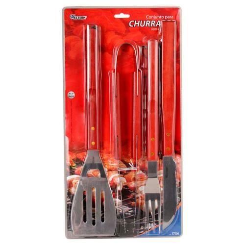 Kit para churrasco em aço inox com 4 peças Kit para churrasco em aço inox com 4 peças