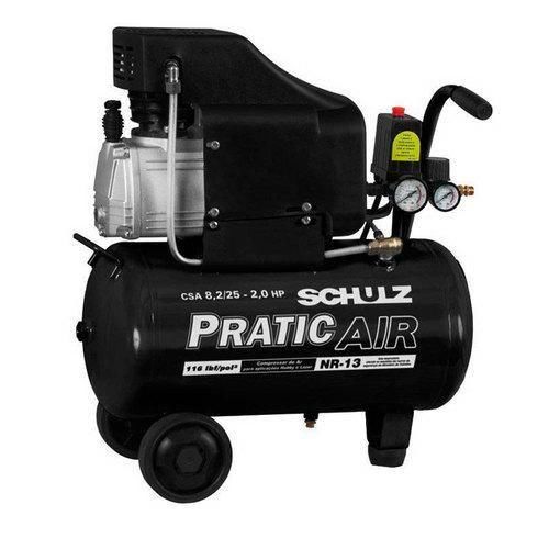 Compressor de ar baixa pressão 8,2 pés 25 litros monofásico - CSA8,2/25 - PRATIC AIR Compressor de ar baixa pressão 8,2 pés 25 litros monofásico - CSA8,2/25 - PRATIC AIR