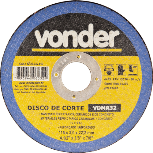 Disco de corte para metal/ mármore e granito 115 x 3,2 x 22,23 mm - VDMR32 Disco de corte para metal/ mármore e granito 115 x 3,2 x 22,23 mm - VDMR32