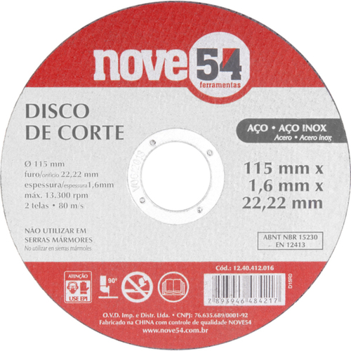 Disco de corte para metal e inox 115 x 1,6 x 22,23 mm Disco de corte para metal e inox 115 x 1,6 x 22,23 mm