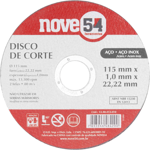 Disco de corte para metal e inox 115 x 1,0 x 22,23 mm Disco de corte para metal e inox 115 x 1,0 x 22,23 mm