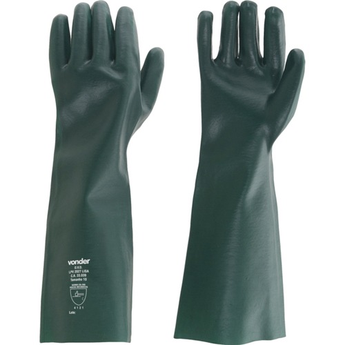 Luva de pvc lisa com forro 35 cm verde pacote com 5 pares Luva de pvc lisa com forro 35 cm verde pacote com 5 pares