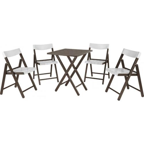 Conjunto com 1 mesa e 4 cadeiras madeira tabaco e plástico branco - PONTEZA Conjunto com 1 mesa e 4 cadeiras madeira tabaco e plástico branco - PONTEZA