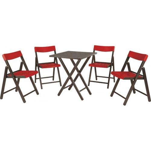 Conjunto com 1 mesa e 4 cadeiras madeira tabaco e plástico Vermelho - POTENZA Conjunto com 1 mesa e 4 cadeiras madeira tabaco e plástico Vermelho - POTENZA