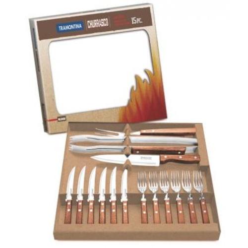 Faqueiro em aço inox para churrasco com 15 peças Faqueiro em aço inox para churrasco com 15 peças