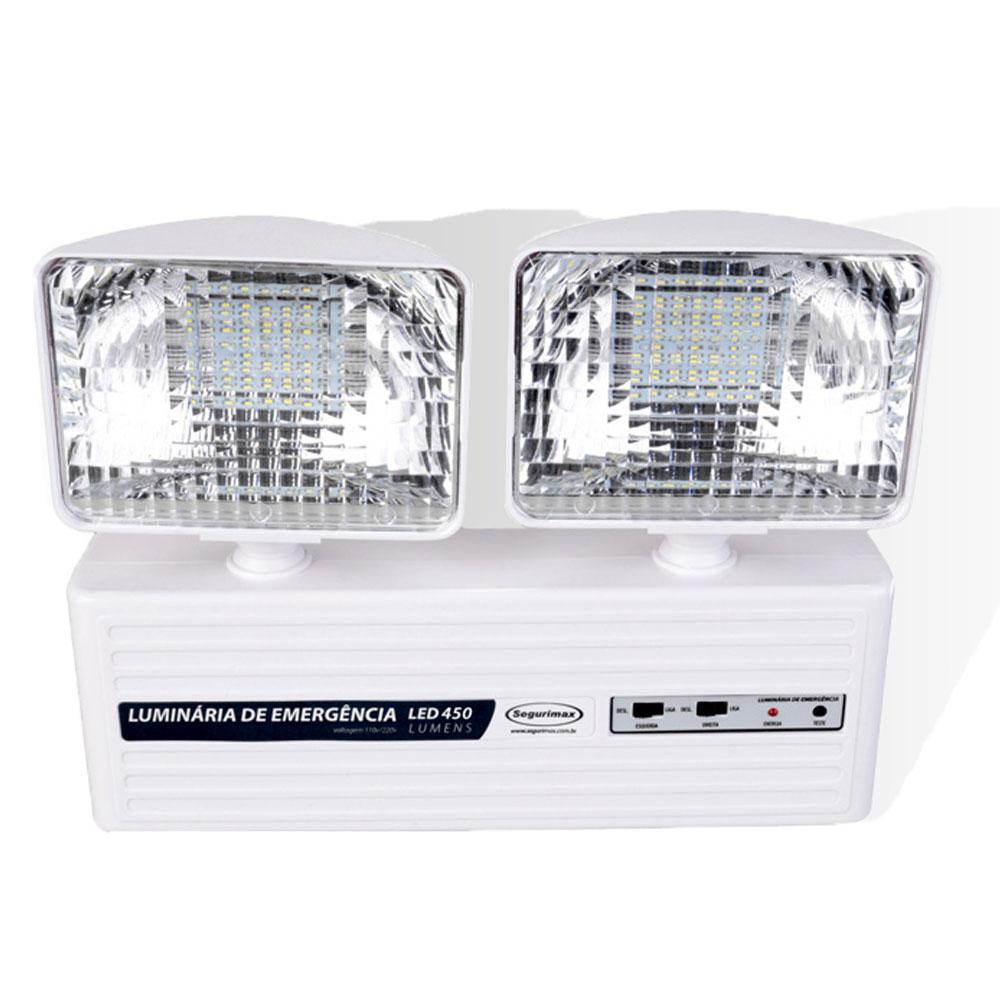 Luminária de emergência LED 450 lúmens e 2 faróis 7898597851432 Segurimax Dutra Máquinas