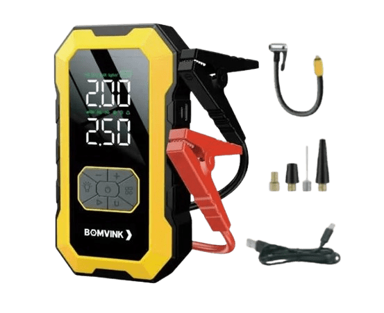 Auxiliar de partida port�til com compressor integrado e acess�rios