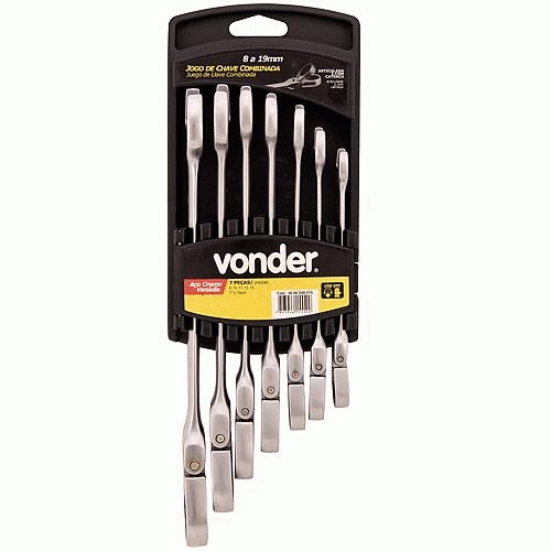 Jogo de chave combinada com catraca articulada 8 a 19 mm 7 pe�as