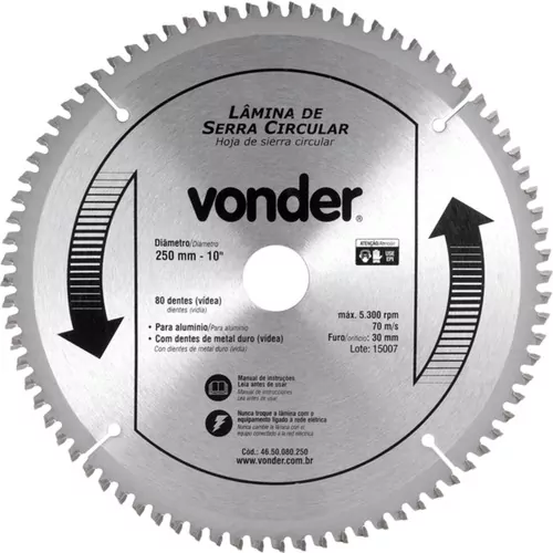 Disco de serra para alumínio 250 x 30 mm 80 dentes