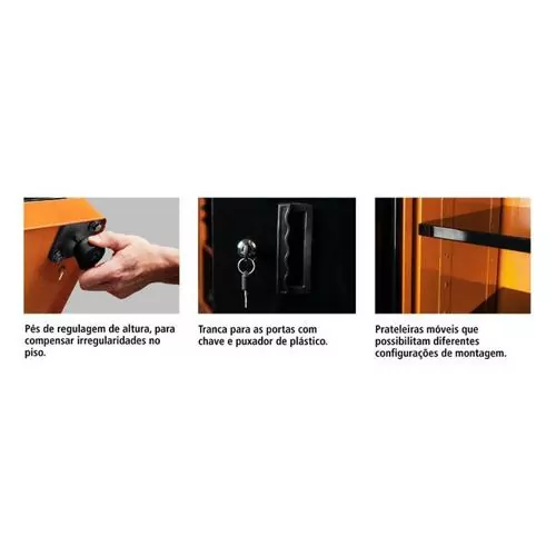 Armário para ferramentas 1 porta com visor + 29 gavetas plásticas laranja