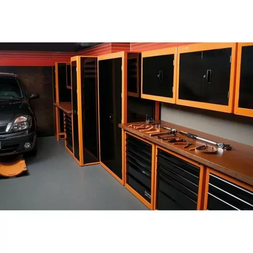 Armário para ferramentas 1 porta com visor + 29 gavetas plásticas laranja