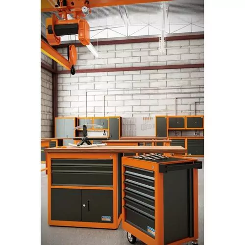 Armário para ferramentas 1 porta com visor + 29 gavetas plásticas laranja
