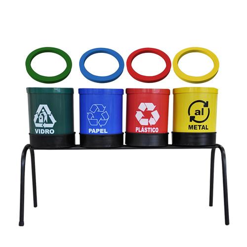 Kit com 4 lixeiras de 14L coleta seletiva com aro para fixação de sacos Kit com 4 lixeiras de 14L coleta seletiva com aro para fixação de sacos
