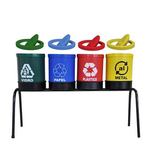 Kit com 4 lixeiras de 14L para coleta seletiva tampa meia lua Kit com 4 lixeiras de 14L para coleta seletiva tampa meia lua