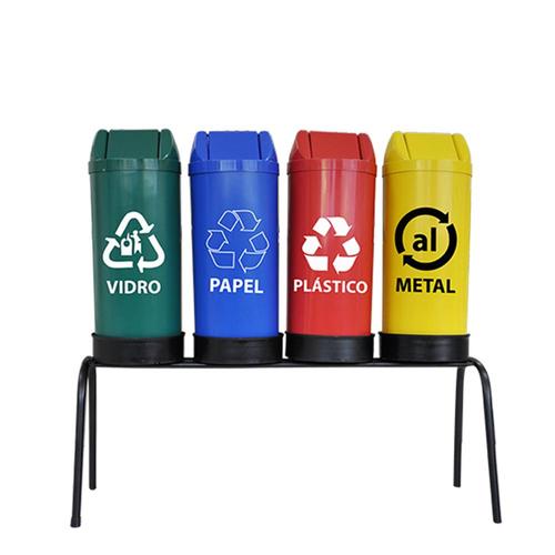 Kit com 4 lixeiras de 23L para coleta seletiva tampa basculante