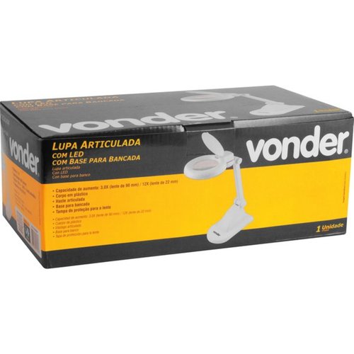Lupa 90mm articulada com LED e base para bancada   110V/220V