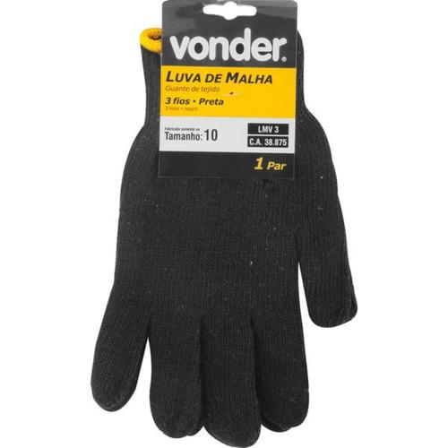 Luva de malha 3 fios preta tamanho 10 - LMV 3