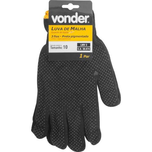 Luva de malha 3 fios preta pigmentada tamanho 10 - LMV 3 Luva de malha 3 fios preta pigmentada tamanho 10 - LMV 3