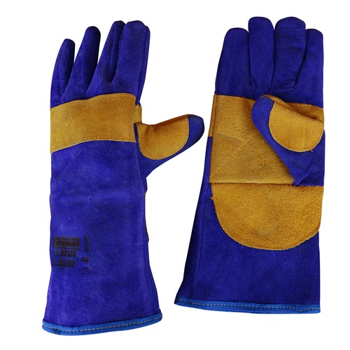 Luva de raspa para solda com reforo 15 cm azul