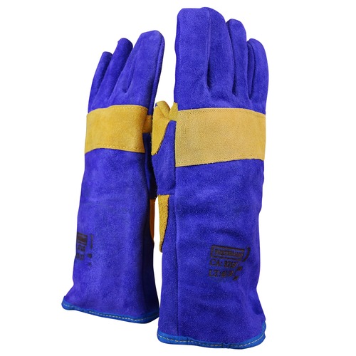 Luva de raspa para solda com reforo 15 cm azul