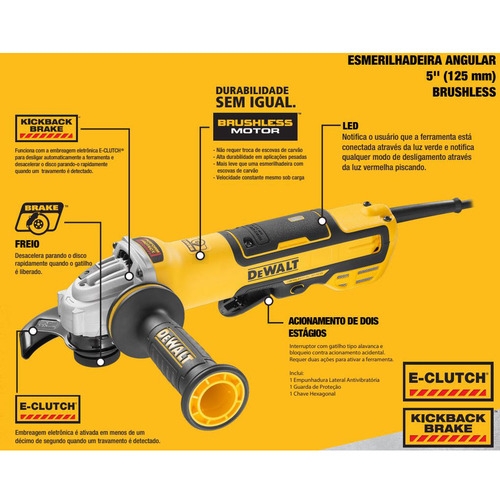 Esmerilhadeira angular 4.1 2 5 motor brushless Dewalt