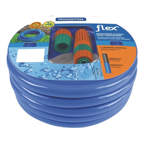 Mangueira flex�vel para jardim 30 m com engates e esguicho azul - Flex