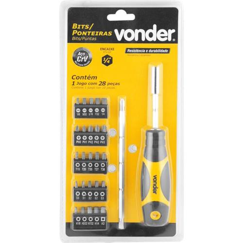 Jogo de bits com 28 peas encaixe sextavado 1/4