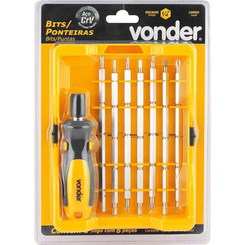 Jogo de ponteiras longas duplas com 8 peas encaixe sextavado 1/4