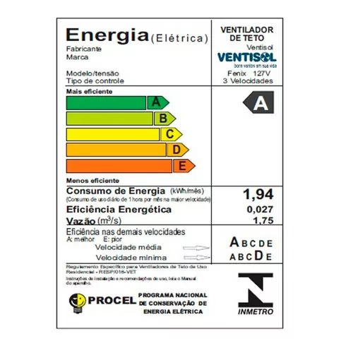 Ventilador de teto 3 pás branco - Fênix  110V