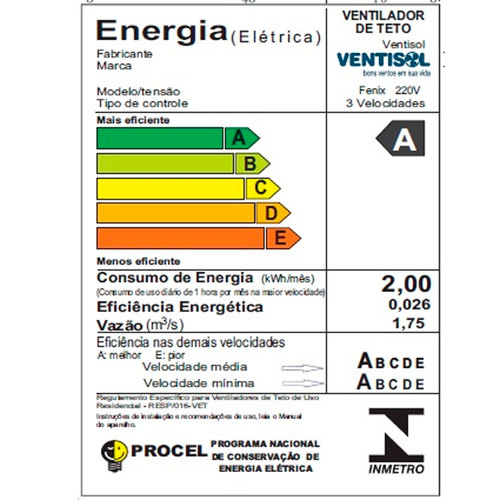Ventilador de teto 3 p�s branco - F�nix  220V