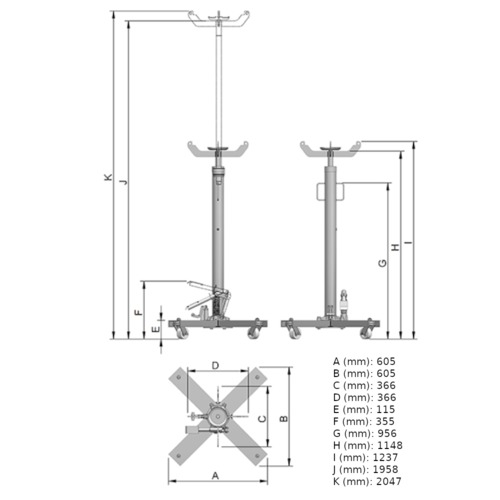Macaco hidr�ulico para caixa c�mbio de 650 kg