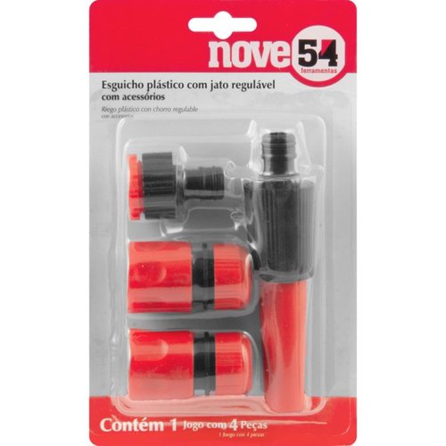 Esguicho plástico com jato regulável + engates Esguicho plástico com jato regulável + engates