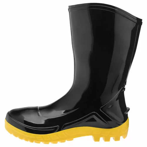 Bota de PVC preta com solado amarelo cano médio sem forro - 110VFLEX PRA