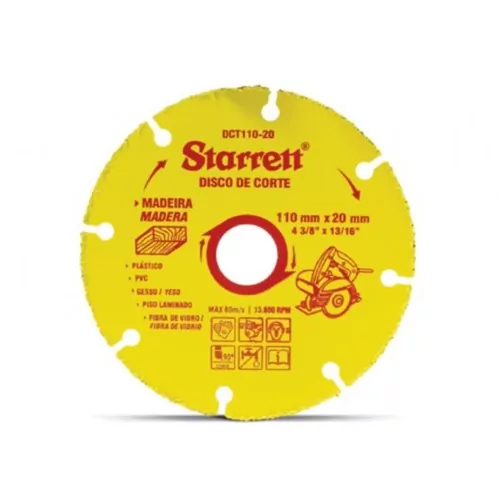 Disco de corte para madeira em tungstênio 110 x 20 mm