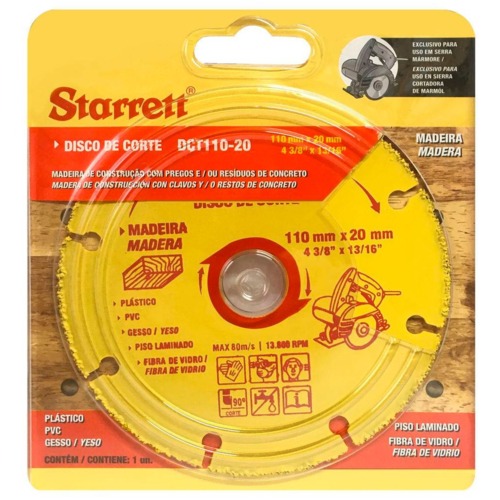 Disco de corte para madeira em tungst�nio 110 x 20 mm - DCT110-20