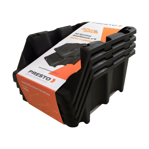 Gaveta plstica empilhvel para estante n 5 com 4 peas