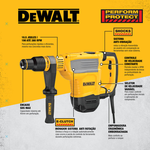 Martelo perfurador rompedor 1.350W 10,5 joules encaixe SDS Max - D25614K  220V Martelo perfurador rompedor 1.350W 10,5 joules encaixe SDS Max - D25614K  220V