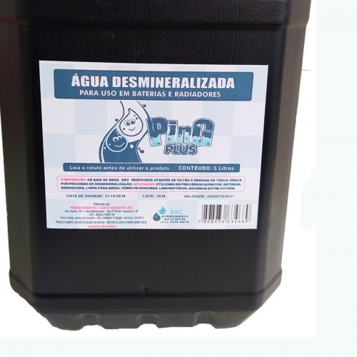Água desmineralizada para bateria 5 litros - AB5L Água desmineralizada para bateria 5 litros - AB5L