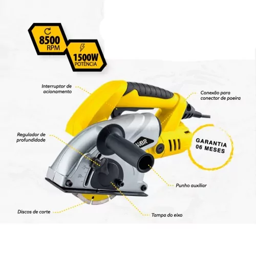 Cortadora de parede 1.500 watts 125 mm com 2 discos - CPW 1500  220V